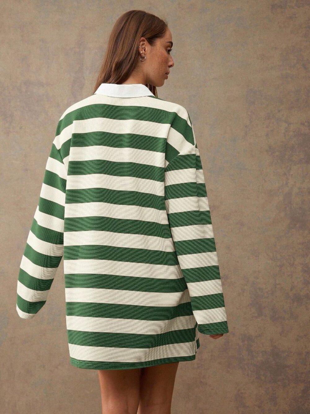Green Casual Women's Striped Mini Polo Country Dress - Picture 2 of 5